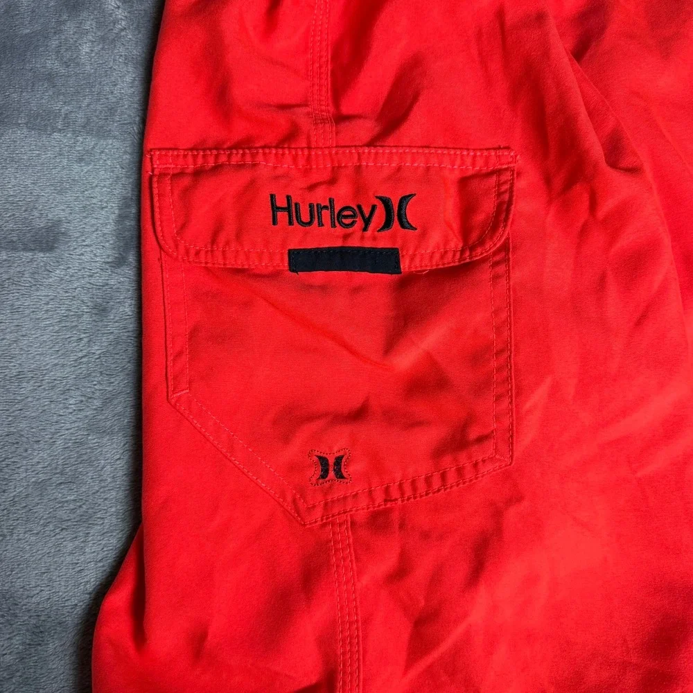 Hurley Mens SZ 32 Board Shorts Orange Cargo Pocket Swim Trunks